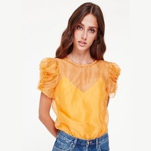 Cami NYC Louisa Sheer Organza Silk Bodysuit Tangerine XXS NWT